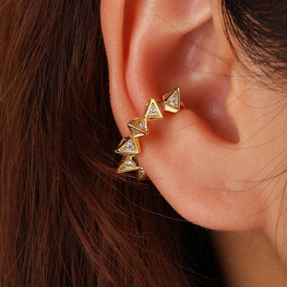 Gold 2pc Geometric Cubic Zirconia Ear Cuff Set